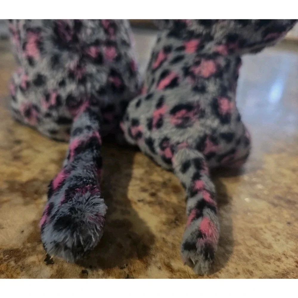 Lot Of 2! Ty Beanie Boos TASHA the Pink & Grey Leopard. Sparkly Eyes. 6&8